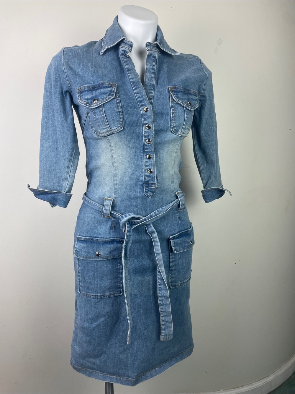 Hot Kiss Vintage Belted Denim Midi Dress